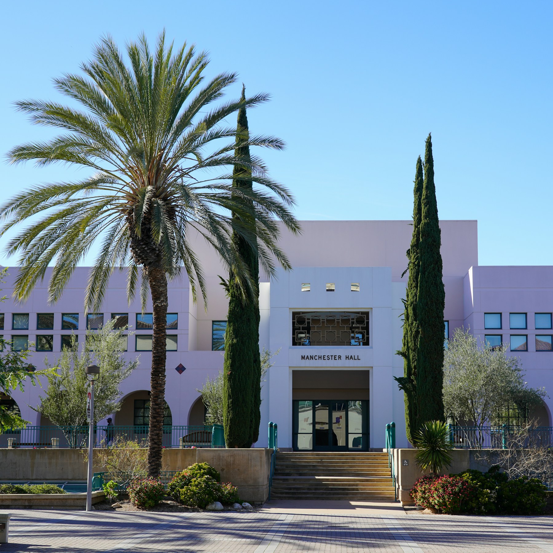 Stucco building with a palm tree in San Diego, California
